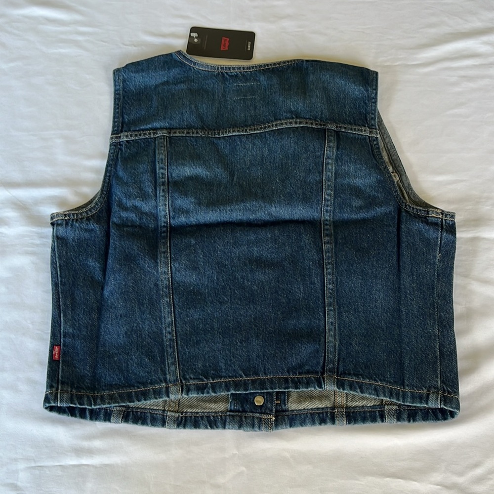 Levis Bella Denim Corset Vest Slim Fit Dark Side Scrape Size XL NWT - Picture 9 of 11
